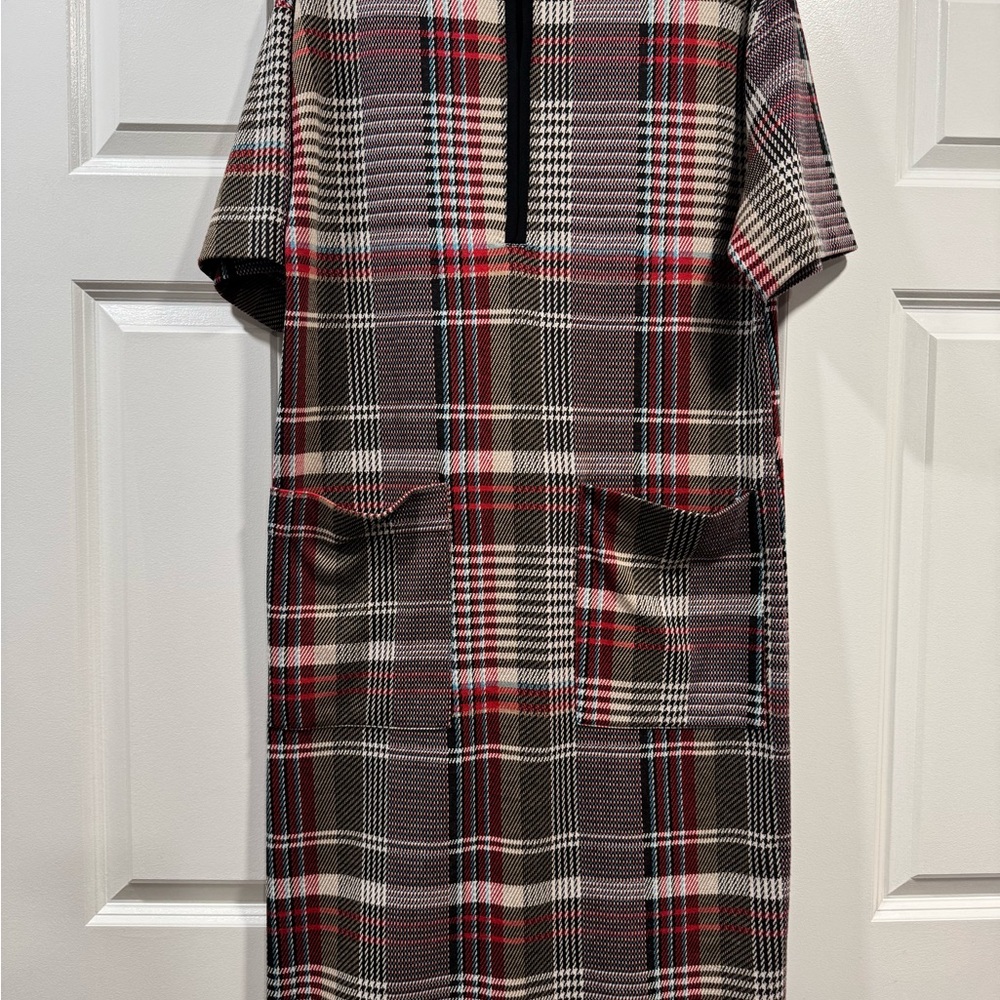 Zara Mixed Plaid Midi Dress size medium